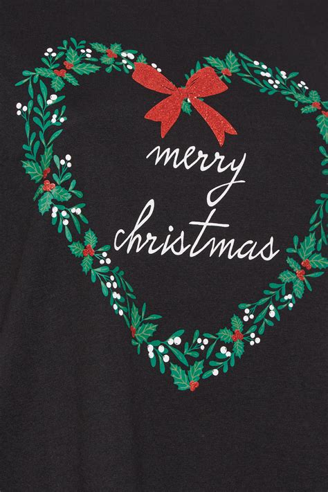 Yours Plus Size Black Merry Christmas Slogan T Shirt Yours Clothing