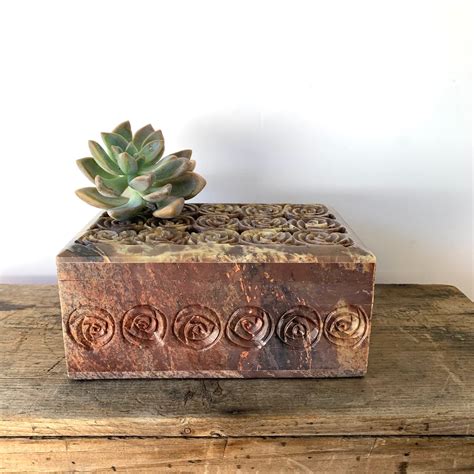 Natural Soapstone Carved Box Hinged Lid Stone Trinket Jewelry Etsy