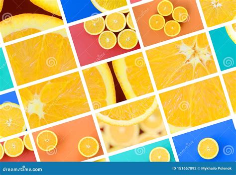 A Collage Of Many Pictures With Juicy Oranges Set Of Images With