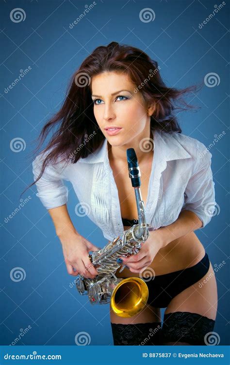 woman with saxophone stock image image of brunette attractive 8875837