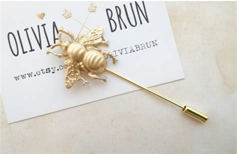 Bee Stick Pin Bee Lapel Pin Gold Bumble Bee Brooch By Oliviabrun