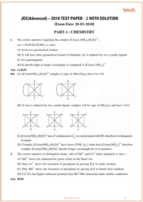 Jee Advanced 2018 Chemistry Question Paper 2 With Answer Keys Free