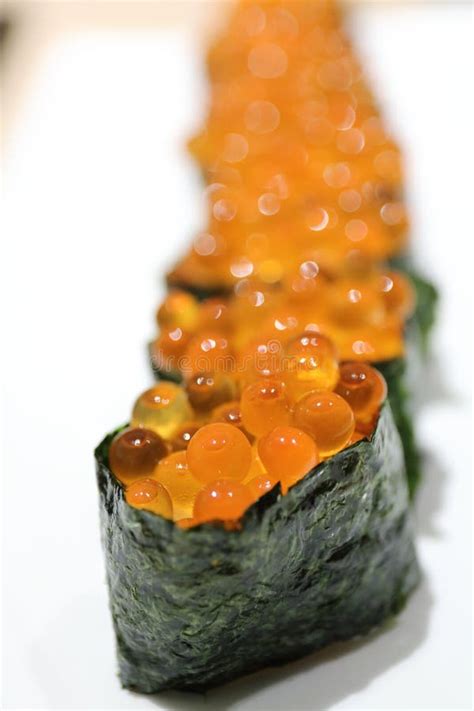 Salmon Egg On Sushi Nigiri Roll Stock Image Image Of Interior Fish