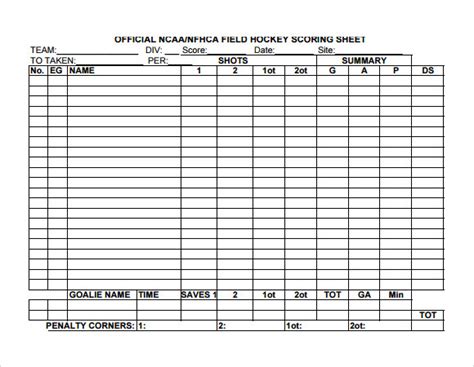 Blank Hockey Score Sheet Field Hockey Score Sheet Torialmasite