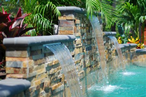Stacked Stone Pool Water Feature