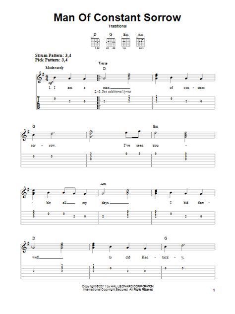 Man Of Constant Sorrow Sheet Music Direct