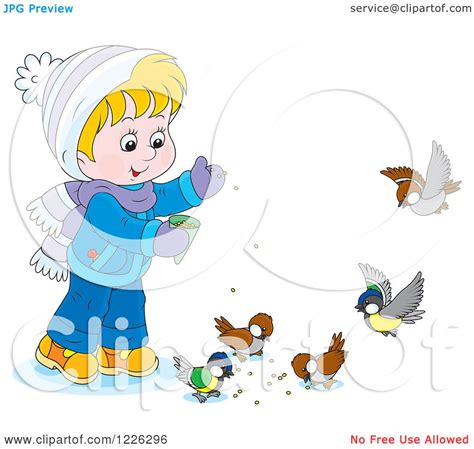 Clipart Of A Caucasian Boy Feeding Birds Royalty Free Vector