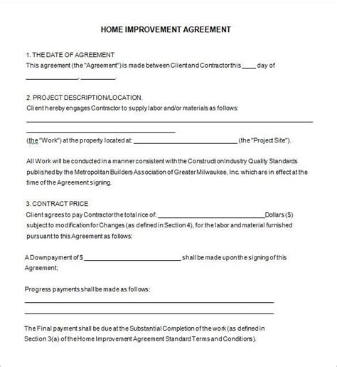 Free Printable Home Improvement Contracts Printable Free Templates