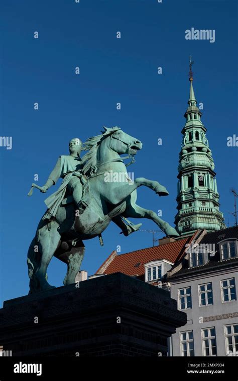 Equestrian Statue Of Bishop Absalon Founder Of Copenhagen With Spire