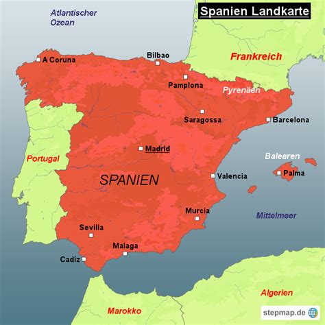Interaktive karte der iberischen halbinsel, spanien und portugal, um bilder von den wichtigsten städten spaniens und portugals zu sehen. StepMap - Spanien Landkarte - Landkarte für Spanien