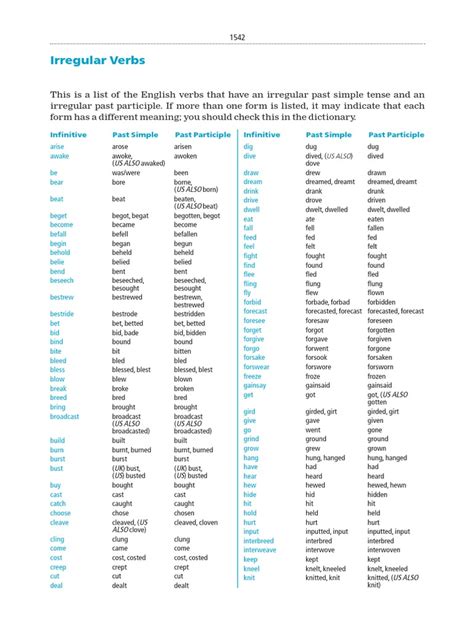 Cambridge Dictionary Irregular Verbs Semantic Units Linguistic