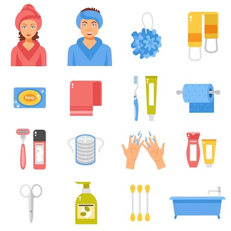 Hygiene Accessories Flat Icons Set Free Vector