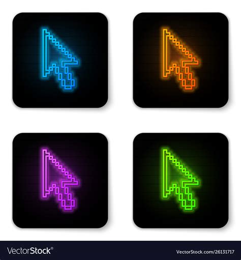 Glowing Neon Pixel Arrow Cursor Icon Isolated Vector Image