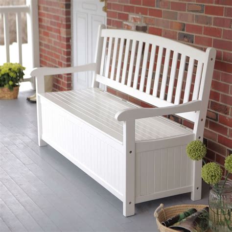 White Wood 4 Ft Outdoor Patio Garden Bench Deck Box With Storage