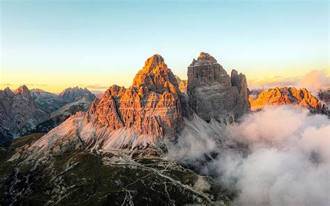 Sunset Dolomites Three Peaks Of Lavaredo Italy Hd Wallpaper Peakpx