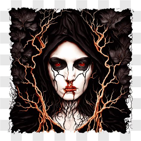 Download Mysterious Woman Artwork With Red Eyes And Black Hair Png