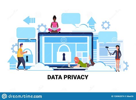 People Group Padlock Computer Screen Data Protection Privacy Concept