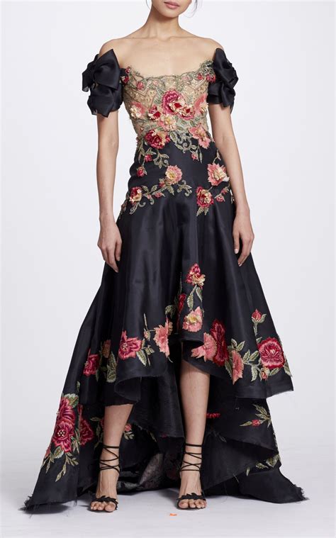 High Low Floral Embroidered Dress by MARCHESA for Preorder on Moda