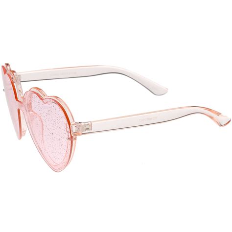 Women S Colorful Heart Shape Glitter Lens Novelty Sunglasses Zerouv