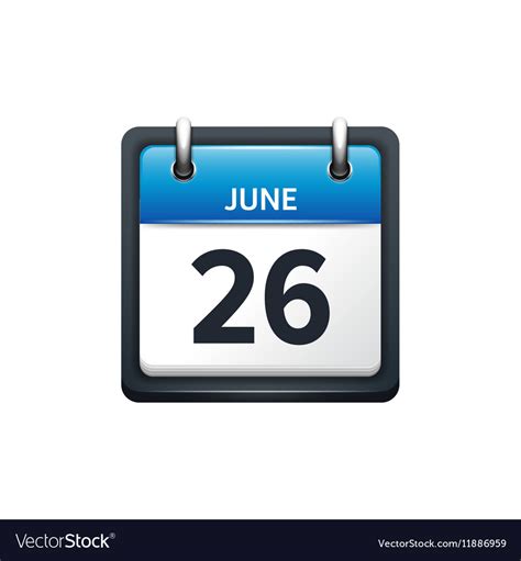 June 26 Calendar Icon Flat Royalty Free Vector Image