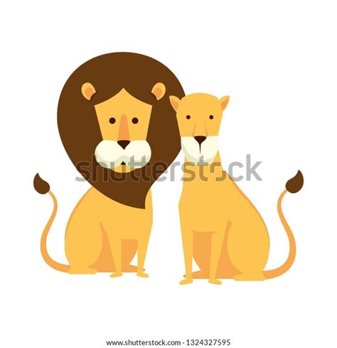 African Lions Couple Characters Stock Vector Royalty Free 1324327595