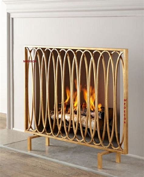 Geometric Modern Oval Loops Fireplace Fire Screen Flat Panel Antique
