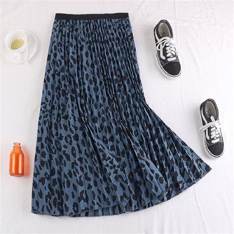 Leopard Pleated A Line Long Skirt Power Day Sale