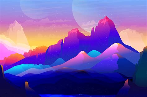 2560x1700 Rock Mountains Landscape Colorful Illustration Minimalist