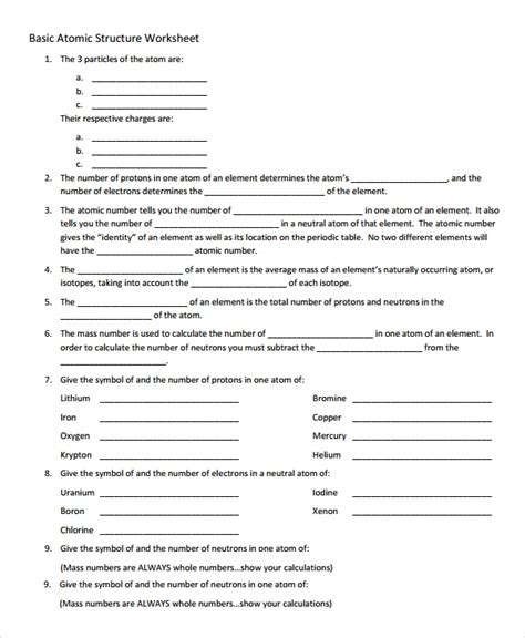 The following drawings are bohr. FREE 7+ Sample Atomic Structure Worksheet Templates in MS ...