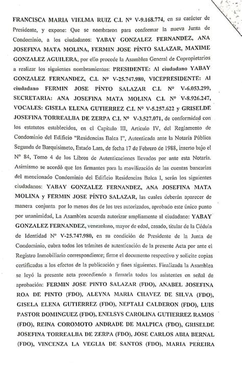 Acta De Asamblea De La Junta De Condominio De Propietarios Del Edificio