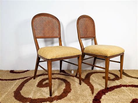Danish Modern Rattan Backed Side Chairs Pair Epoch