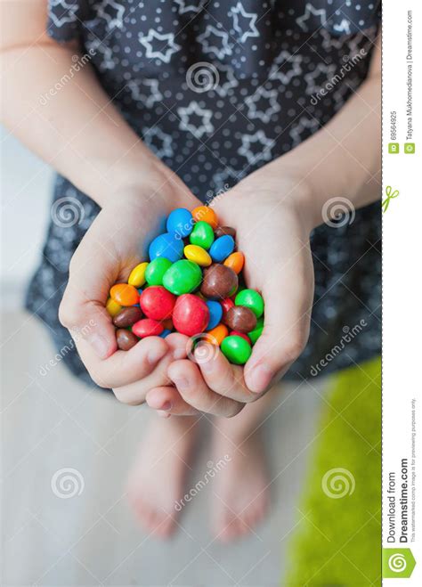 Handful Of Colored Candy In The Hands Stock Image Image Of Candies