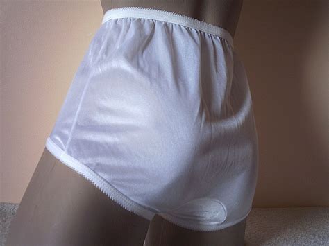 Silky Virgin White Sheer Nylon Full Cut Panties Vintage Mushroom Gusset