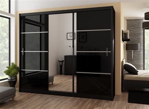 W200cm x h215cm x d63cm black gloss wardrobe with two sliding doors mirrored door with shetland oak decor spacious with a lot of. Vista High Gloss Large Mirrored Sliding Door Wardrobe ...