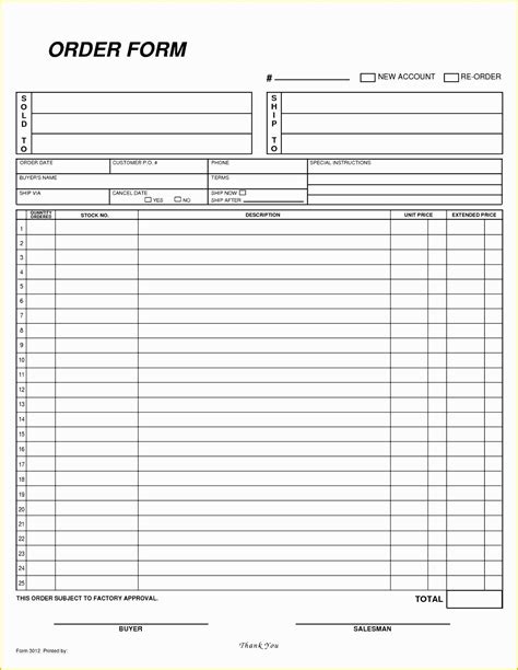 Free Online Order Form Template Of Free Blank Order Form Template