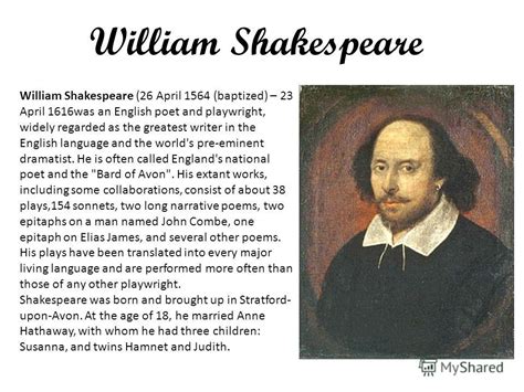 An englishman, shakespeare was also a poet and an actor. A Biography Of William Shakespeare The English Poet And ...