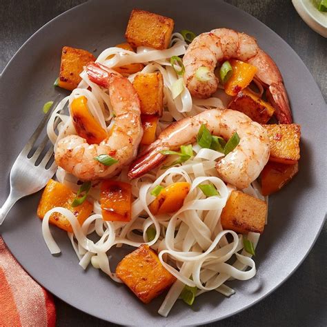 10 new sassy water recipes. Rice Noodles with Butternut Squash & Five-Spice Shrimp Recipe - EatingWell