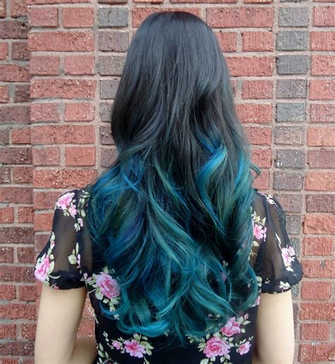 Dark Hair With Teal Dip Dye Hair Colors Ideas Blue Ombre Hair