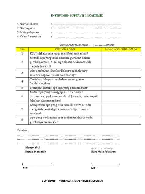 Format Instrumen Supervisi Akademik Pdf