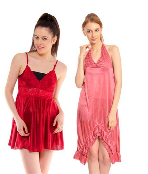 Buy Klamotten Multicolor Satin Womens Nightwear Nighty And Night Gowns Pack Of 2 Online At