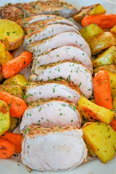 Line about one third of the sheet pan with foil and fold up the edge in the middle of the pan to create a divider. Rosemary Pork Tenderloin Sheet Pan Dinner Recipe - Food ...