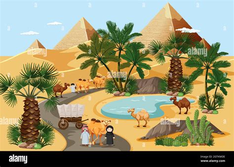 Desert Oasis With Palms Nature Landscape Scene Stock Vector Image And Art