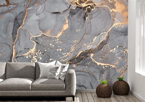 Grey And Gold Marble Wall Mural Wallpaper Wall Art Peel And Etsy