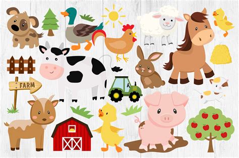 Farm Animals Clipart Png Farm Horse Pig Cow Goat Rooster Hay By