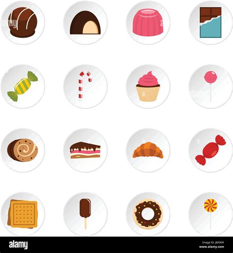 Sweets And Candies Icons Set In Flat Style Stock Vector Image And Art Alamy