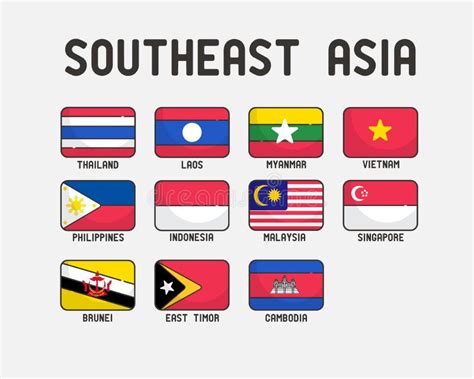 Asia Flags On Map Southeast View Stock Illustration Illustration Of