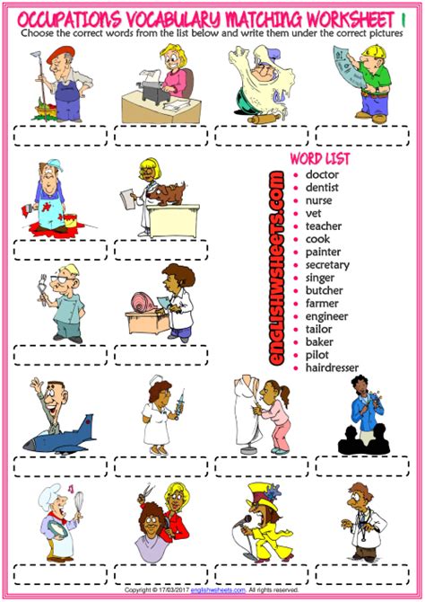 Jobs Esl Printable Matching Exercise Worksheets For Kids