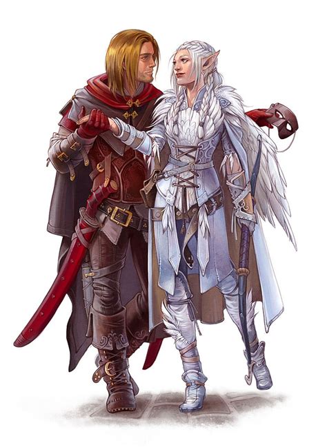 human male elf female ranger fighter lovers character portraits