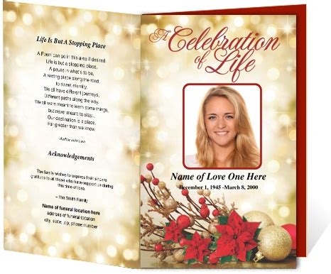 holiday themed funeral programs poinsetta funeral program