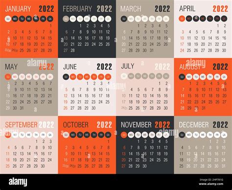 Vector Calendario 2022 Años La Semana Comienza El Domingo Imagen